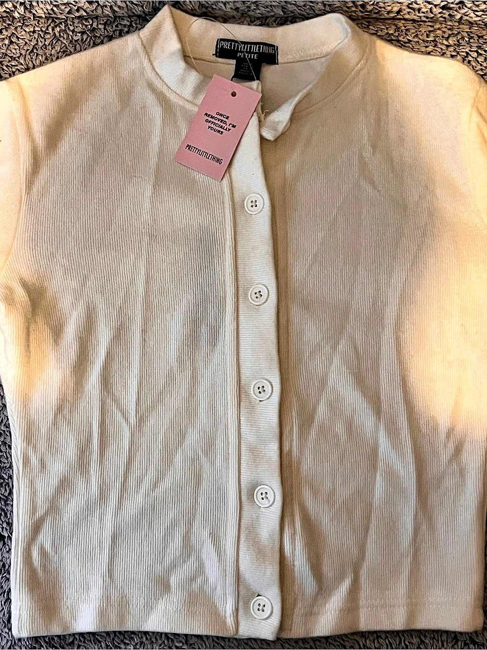 PrettyLittleThing Ribbed Button Front Cardigan in Cream Size XS NWT